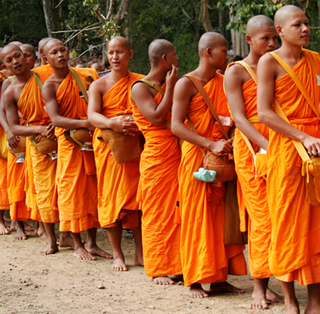 Monks in a food Line, Angkor Wat, Cambodia