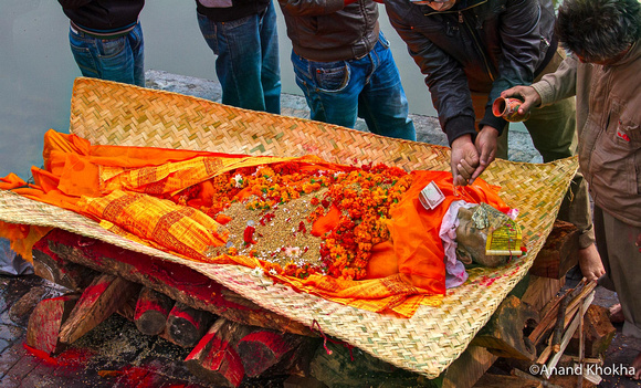 Last Rituals by Family Members, before Cremation along Bagmati River