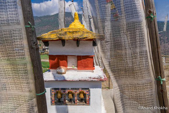 Chorten thru Prayer Flags, Bhutan