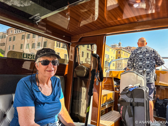 Water taxi to the hotel ---Venice